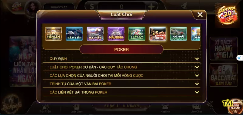 Các thuật ngữ và quy tắc cơ bản của game poker sunwin